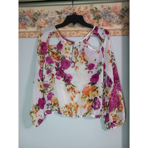 A'GACI Medium Floral Sheer Colorful Romantic Casual Occasion Top - Picture 4 of 5
